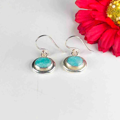 Precious Blue Amazonite Earrings Made of Brass Silver Polished Danglers