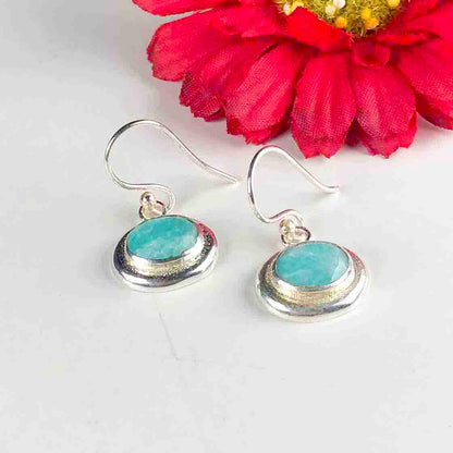 Precious Blue Amazonite Earrings Made of Brass Silver Polished Danglers