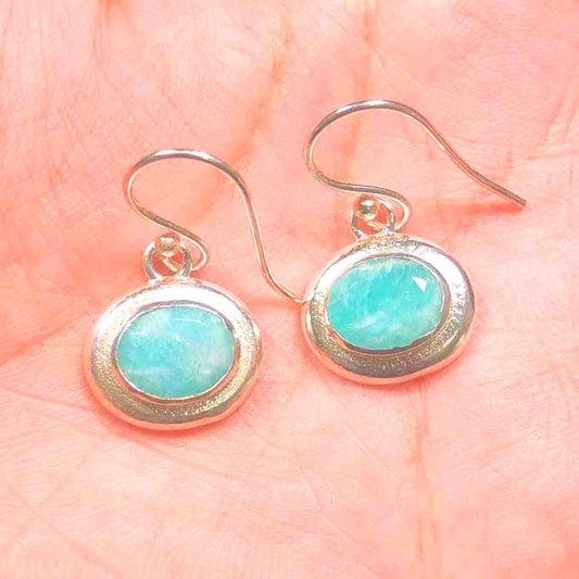 Precious Blue Amazonite Earrings Made of Brass Silver Polished Danglers