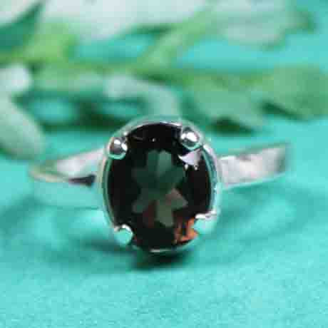 Superb Brown Smoky Quartz Ring Main Metal Brass, Silver Coated