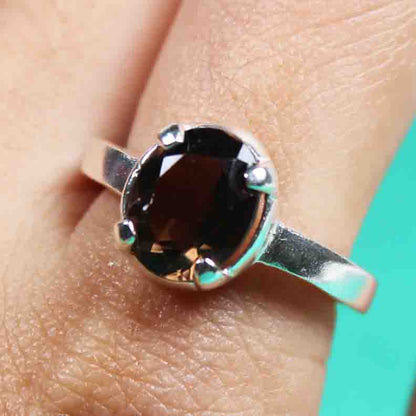 Superb Brown Smoky Quartz Ring Main Metal Brass, Silver Coated