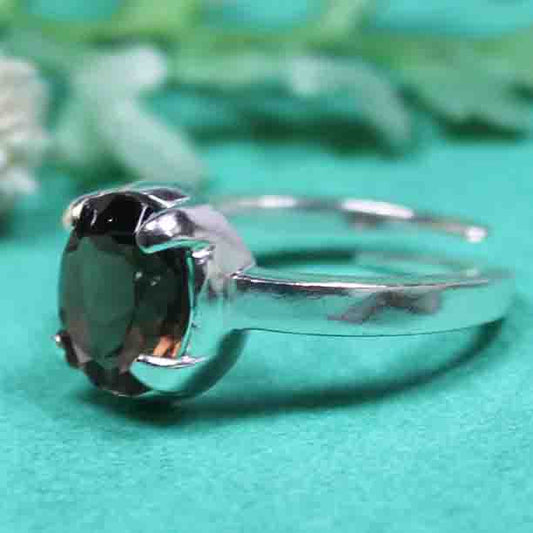 Superb Brown Smoky Quartz Ring Main Metal Brass, Silver Coated