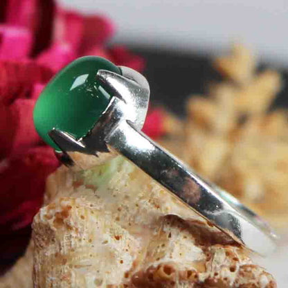 Wonderful Green Onyx Ring Main Metal Brass, Silver Coated