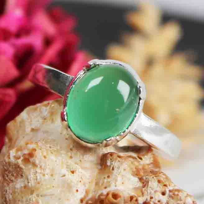 Wonderful Green Onyx Ring Main Metal Brass, Silver Coated