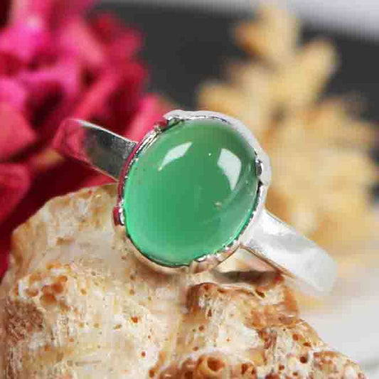 Wonderful Green Onyx Ring Main Metal Brass, Silver Coated