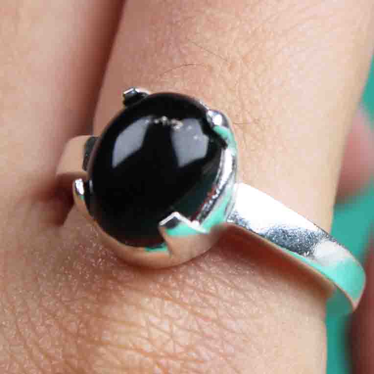 Gorgeous Black Obsidian Ring Main Metal Brass, Silver Coated