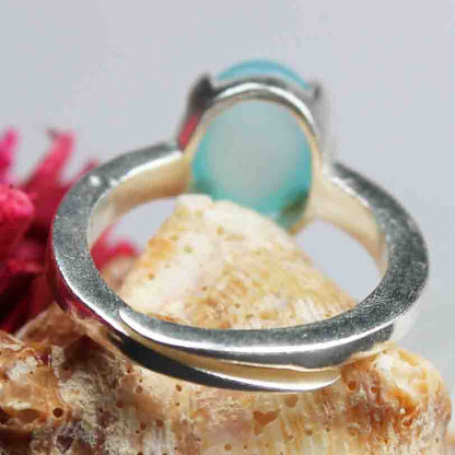Elegant Blue Chalcedony Ring Main Metal Brass, Silver Coated