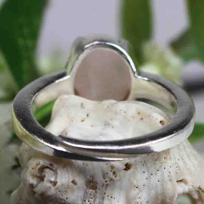 Very pretty Pink Rose Quartz Ring Main Metal Brass, Silver Coated