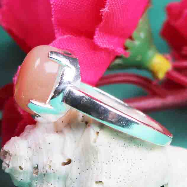 Impressive Pink Chalcedony Ring Main Metal Brass, Silver Coated