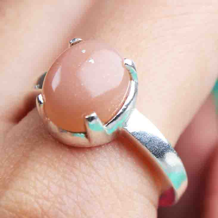 Impressive Pink Chalcedony Ring Main Metal Brass, Silver Coated