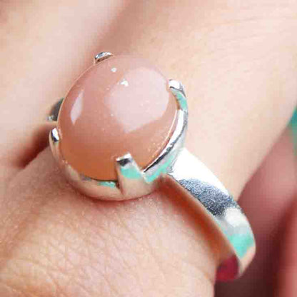 Impressive Pink Chalcedony Ring Main Metal Brass, Silver Coated