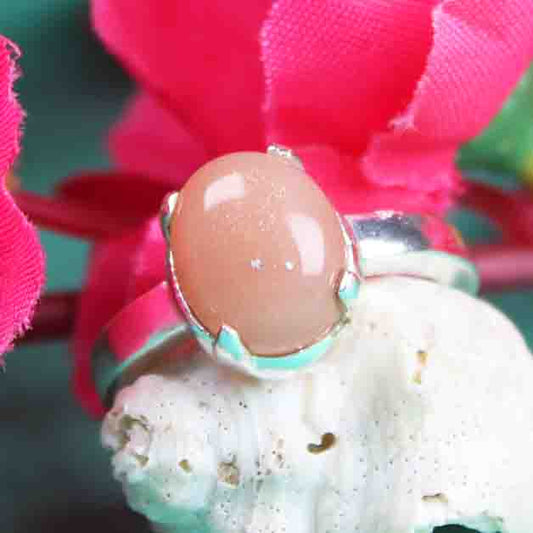 Impressive Pink Chalcedony Ring Main Metal Brass, Silver Coated