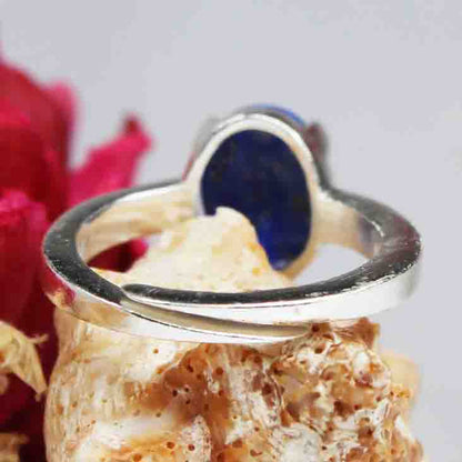 Wonderful Blue Lapiz Lazuli Ring Main Metal Brass, Silver Coated