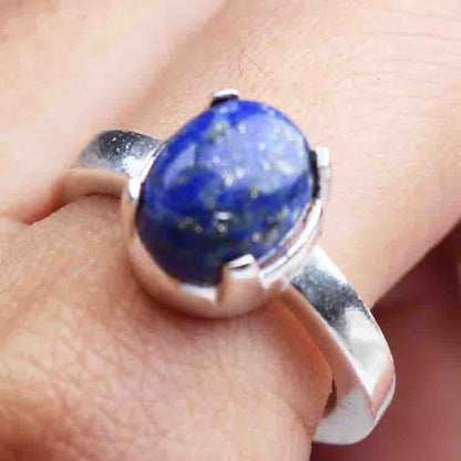 Wonderful Blue Lapiz Lazuli Ring Main Metal Brass, Silver Coated