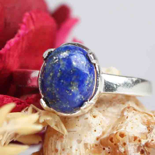 Wonderful Blue Lapiz Lazuli Ring Main Metal Brass, Silver Coated