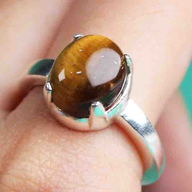 Amazing Brown Tigereye Ring Main Metal Brass, Silver Coated