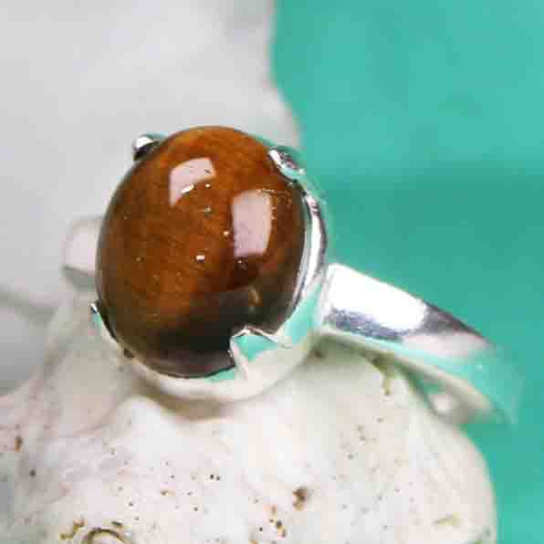 Amazing Brown Tigereye Ring Main Metal Brass, Silver Coated