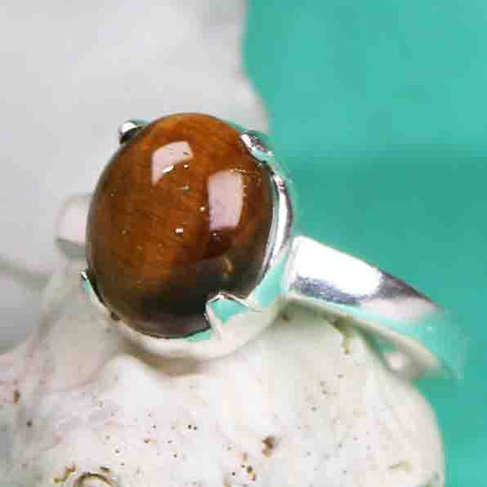 Amazing Brown Tigereye Ring Main Metal Brass, Silver Coated