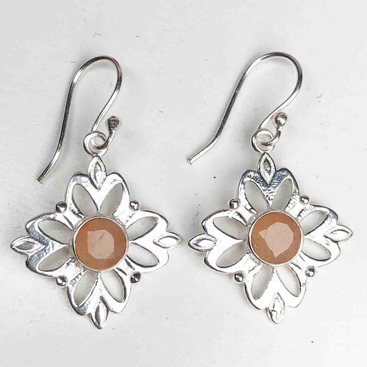 Fashionable Pink Chalcedony Earrings Made of Brass Silver Polished Danglers