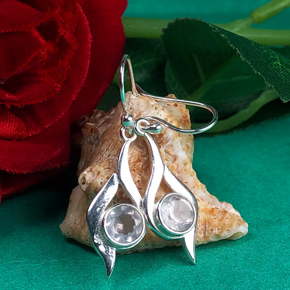 Fashionable Pink Rose Quartz Earrings Made of Brass Silver Polished Danglers