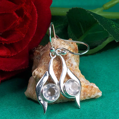 Fashionable Pink Rose Quartz Earrings Made of Brass Silver Polished Danglers