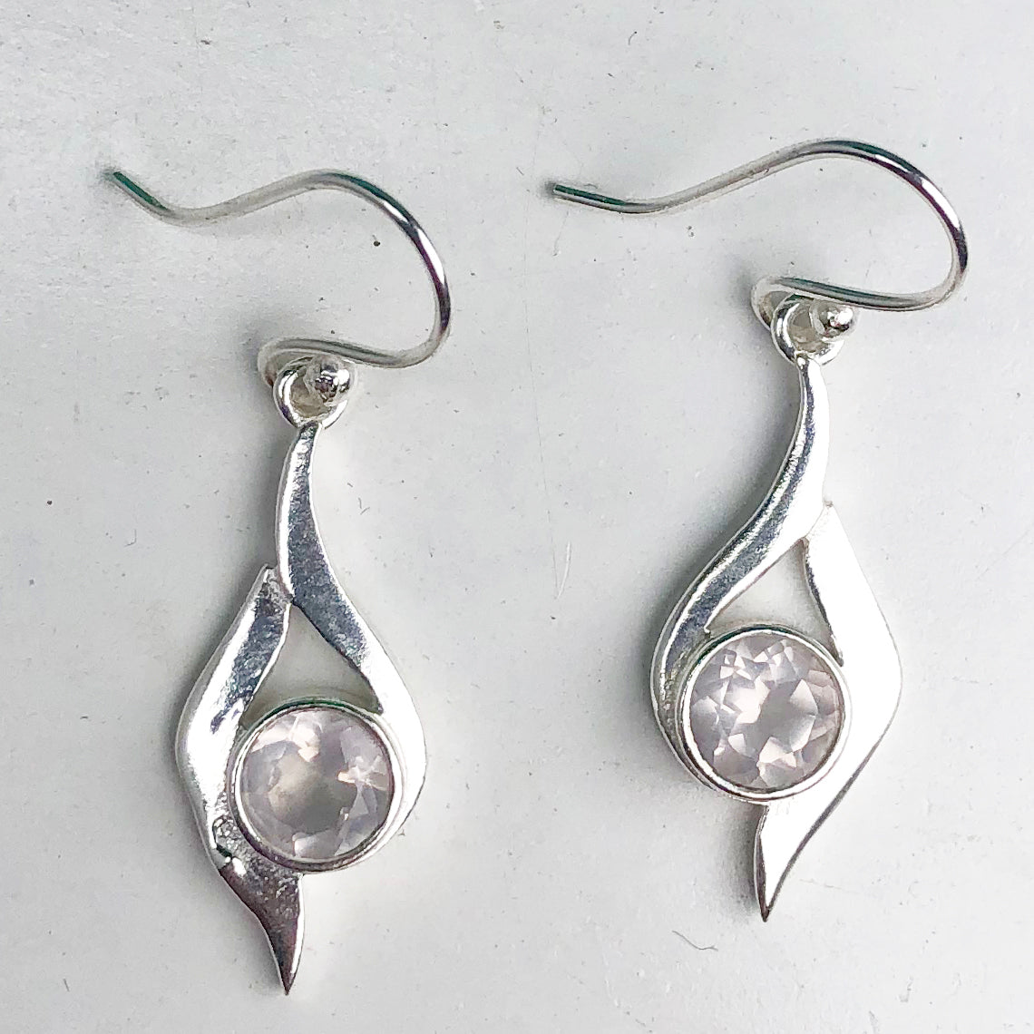 Fashionable Pink Rose Quartz Earrings Made of Brass Silver Polished Danglers