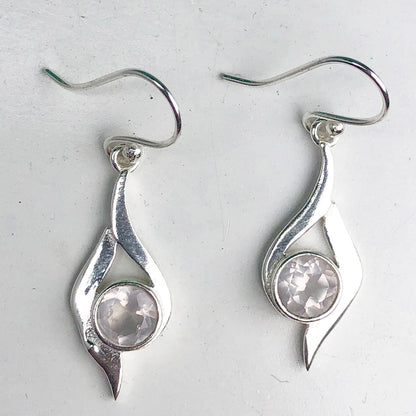 Fashionable Pink Rose Quartz Earrings Made of Brass Silver Polished Danglers