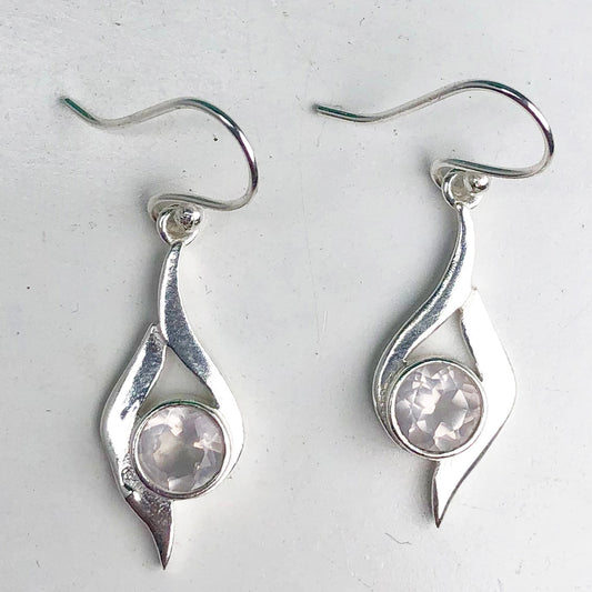 Fashionable Pink Rose Quartz Earrings Made of Brass Silver Polished Danglers