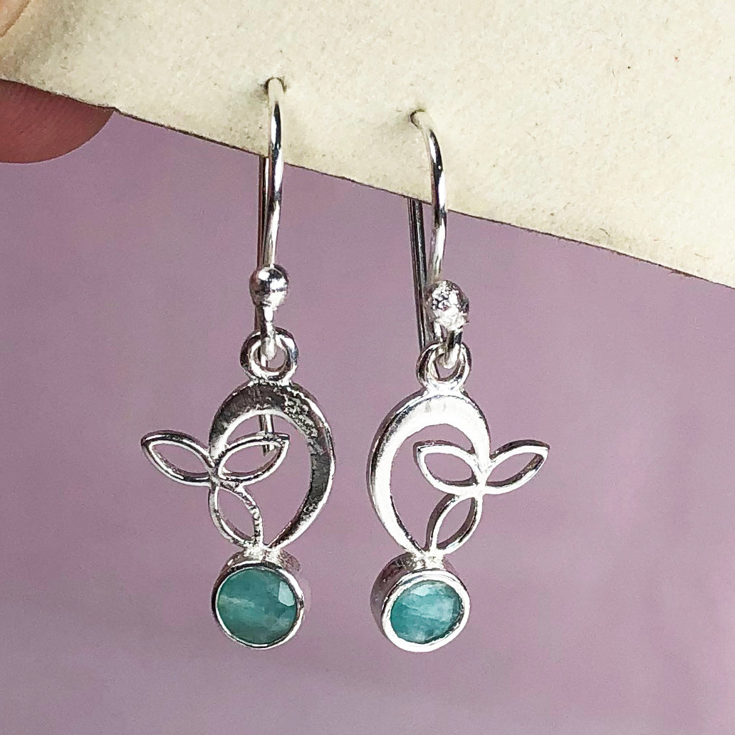 Expressive Blue Amazonite Earrings Made of Brass Silver Polished Danglers