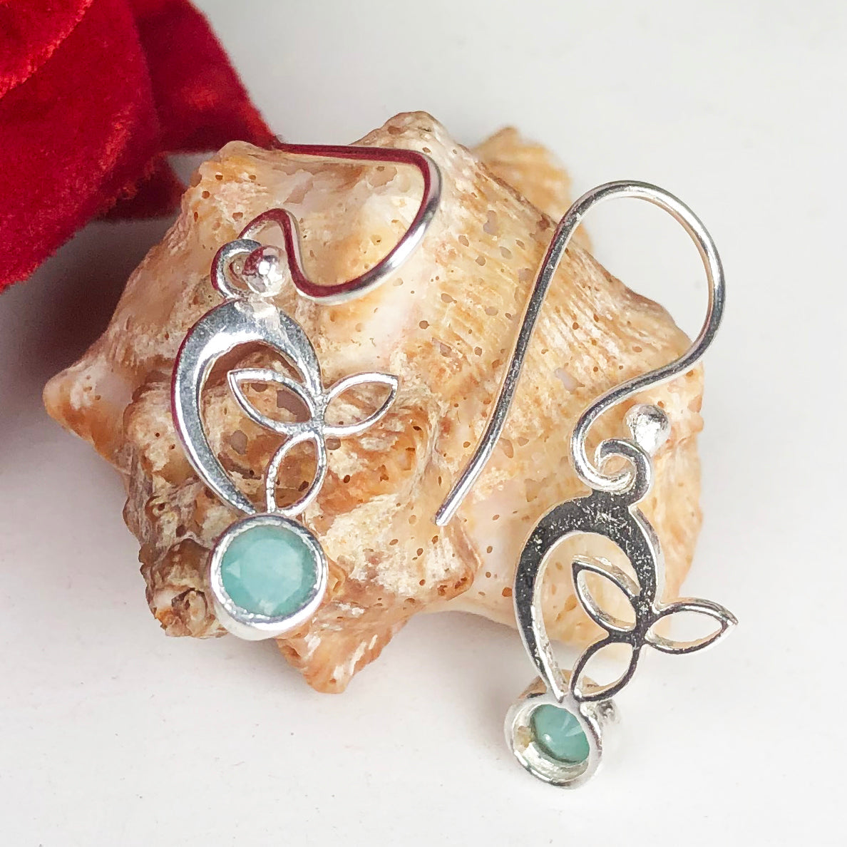 Expressive Blue Amazonite Earrings Made of Brass Silver Polished Danglers