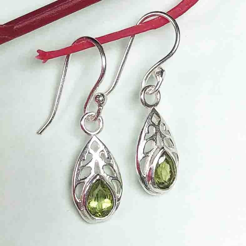 Modern Green Peridot Earrings Made of Brass Silver Polished Danglers