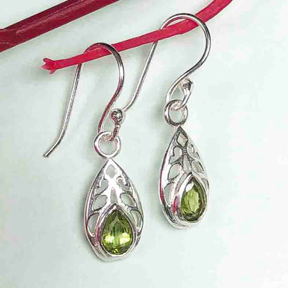 Modern Green Peridot Earrings Made of Brass Silver Polished Danglers