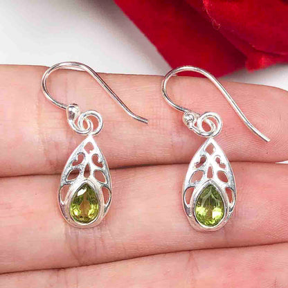 Modern Green Peridot Earrings Made of Brass Silver Polished Danglers