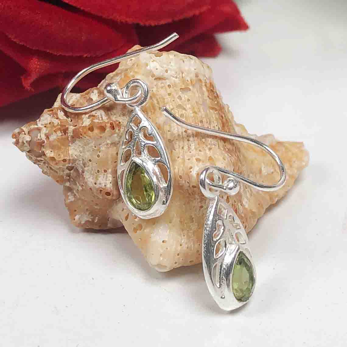 Modern Green Peridot Earrings Made of Brass Silver Polished Danglers