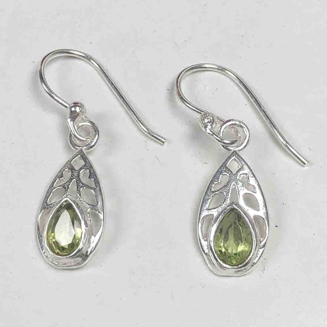 Modern Green Peridot Earrings Made of Brass Silver Polished Danglers