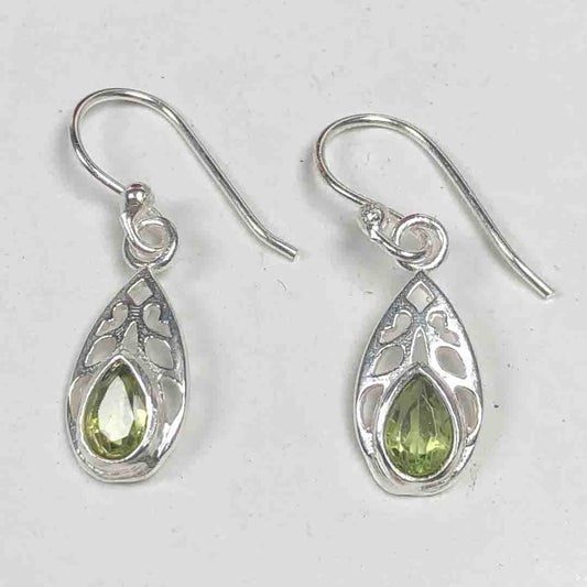 Modern Green Peridot Earrings Made of Brass Silver Polished Danglers