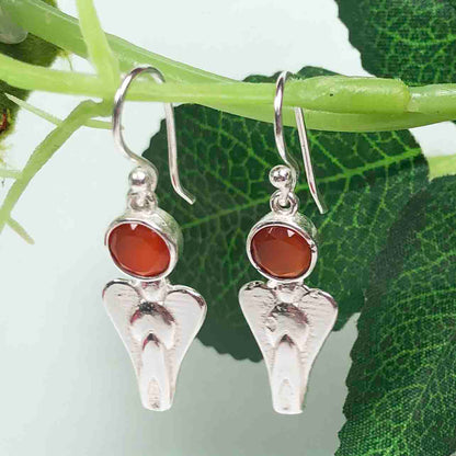 Elegant Red Carnelian Earrings Made of Brass Silver Polished Danglers