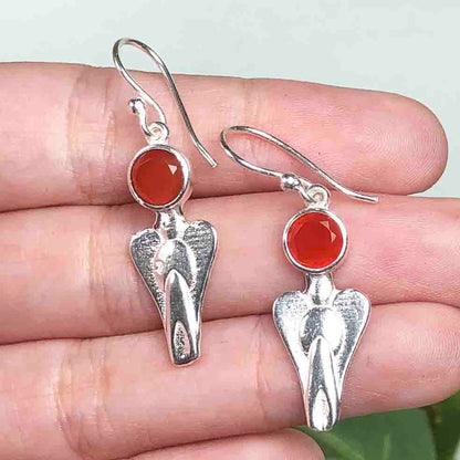 Elegant Red Carnelian Earrings Made of Brass Silver Polished Danglers