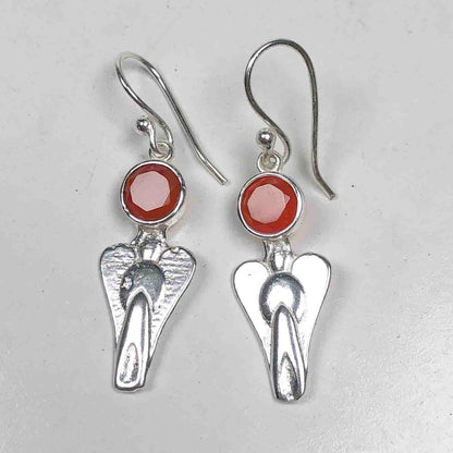 Elegant Red Carnelian Earrings Made of Brass Silver Polished Danglers