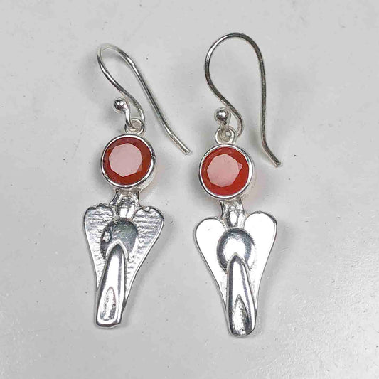 Elegant Red Carnelian Earrings Made of Brass Silver Polished Danglers