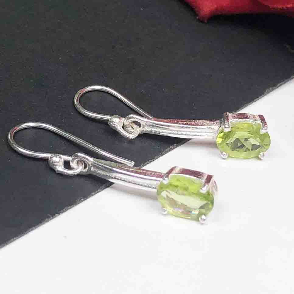 Precious Green Peridot Earrings Made of Brass Silver Polished Danglers