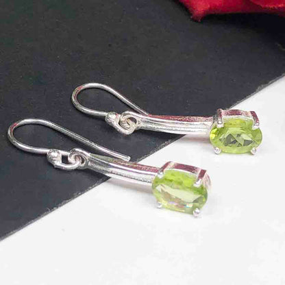 Precious Green Peridot Earrings Made of Brass Silver Polished Danglers