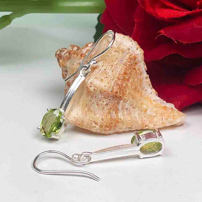 Precious Green Peridot Earrings Made of Brass Silver Polished Danglers
