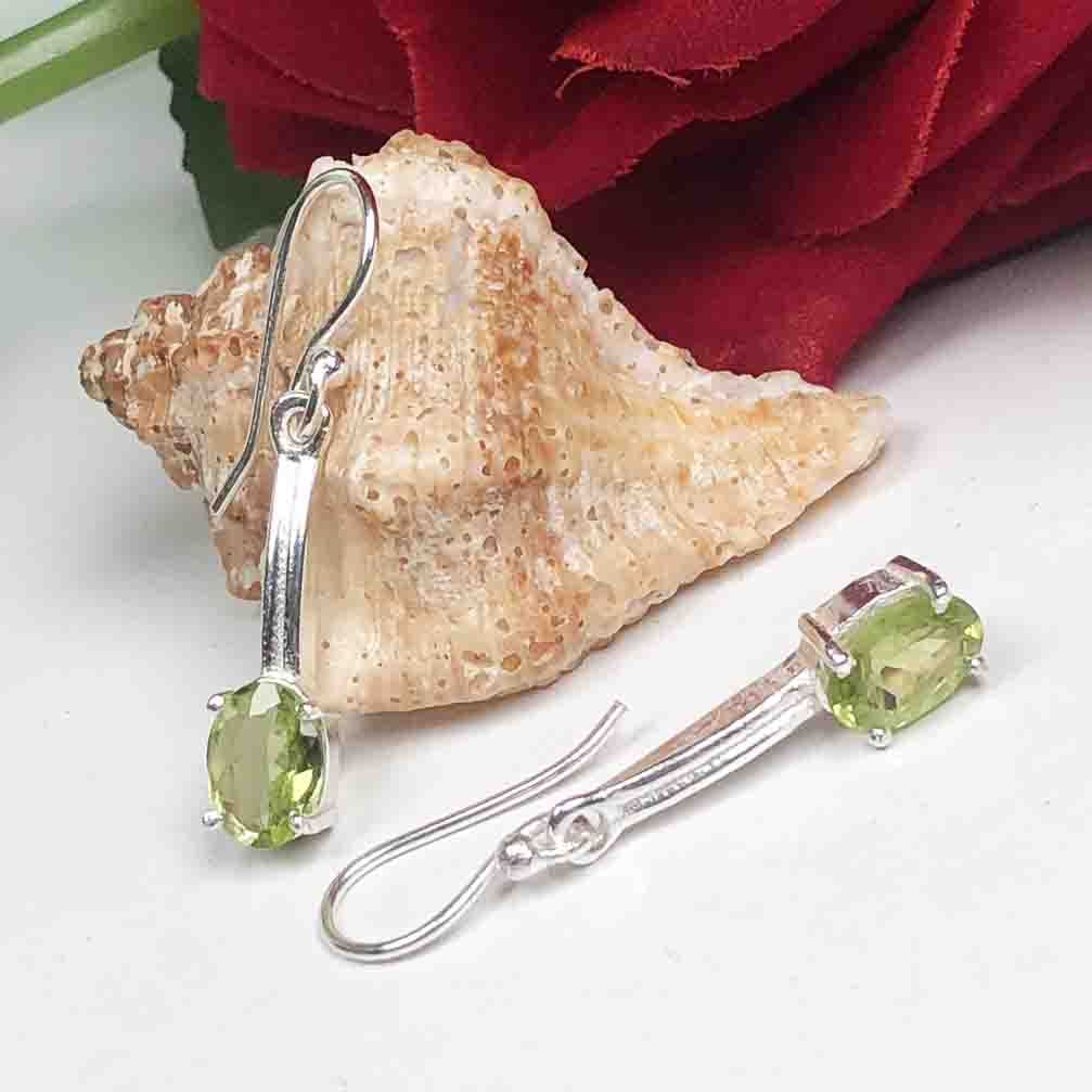Precious Green Peridot Earrings Made of Brass Silver Polished Danglers