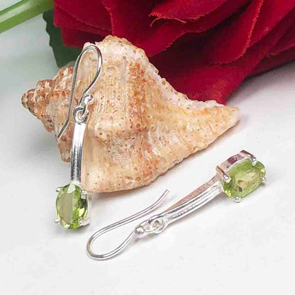 Precious Green Peridot Earrings Made of Brass Silver Polished Danglers