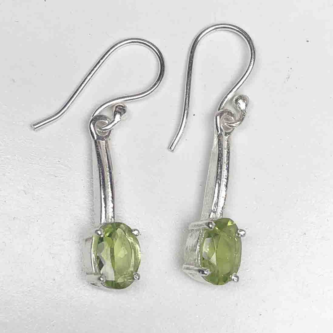 Precious Green Peridot Earrings Made of Brass Silver Polished Danglers