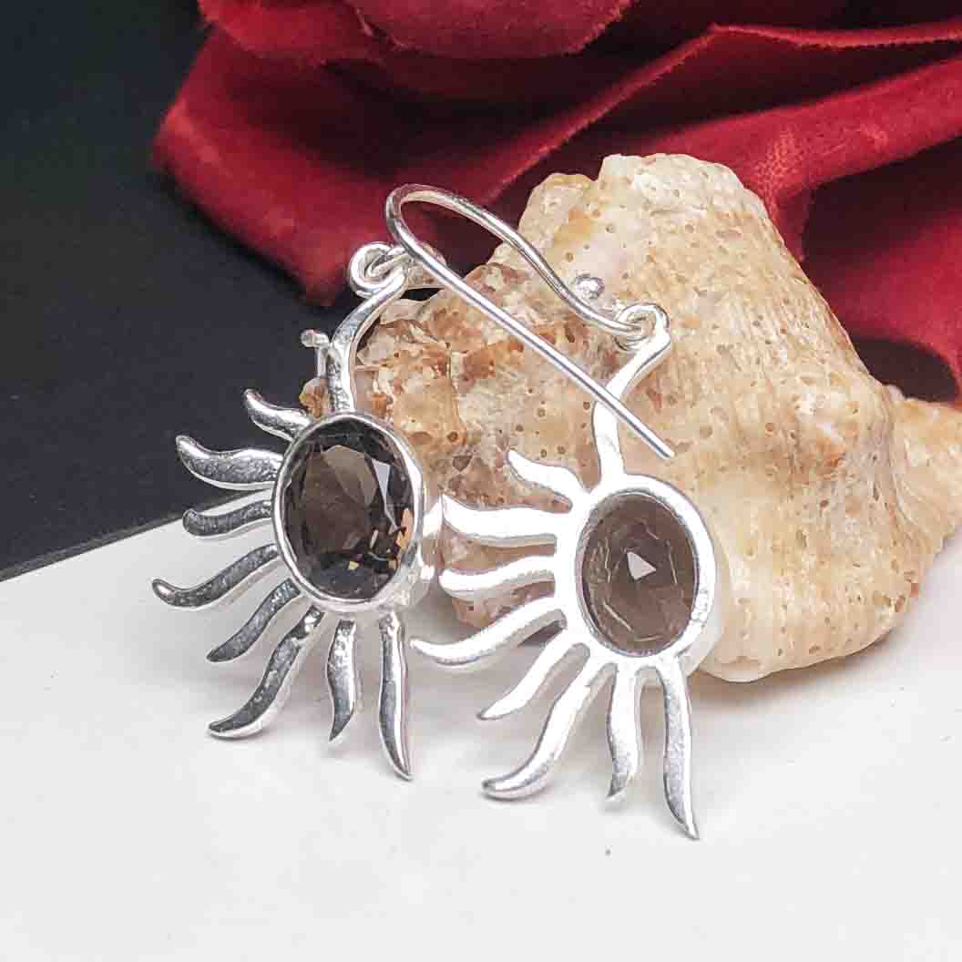 Awesome Brown Smoky Quartz Earrings Made of Brass Silver Polished Danglers