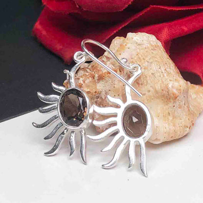 Awesome Brown Smoky Quartz Earrings Made of Brass Silver Polished Danglers
