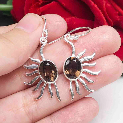 Awesome Brown Smoky Quartz Earrings Made of Brass Silver Polished Danglers