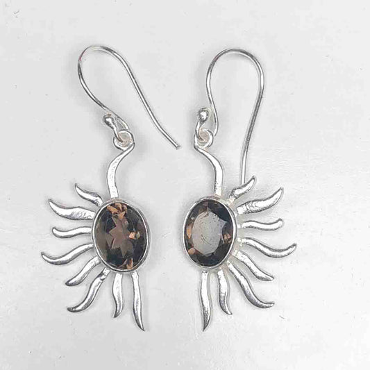 Awesome Brown Smoky Quartz Earrings Made of Brass Silver Polished Danglers